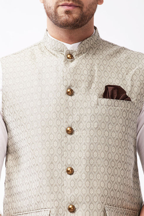 VASTRAMAY Beige Baap Beta Ethnic Jacket Set